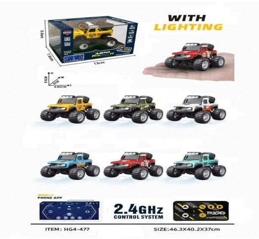 Mini Monster Truck HG4-477 - 1:64 Scale Off-Road RC Car with LED Lights & 2.4GHz App Control