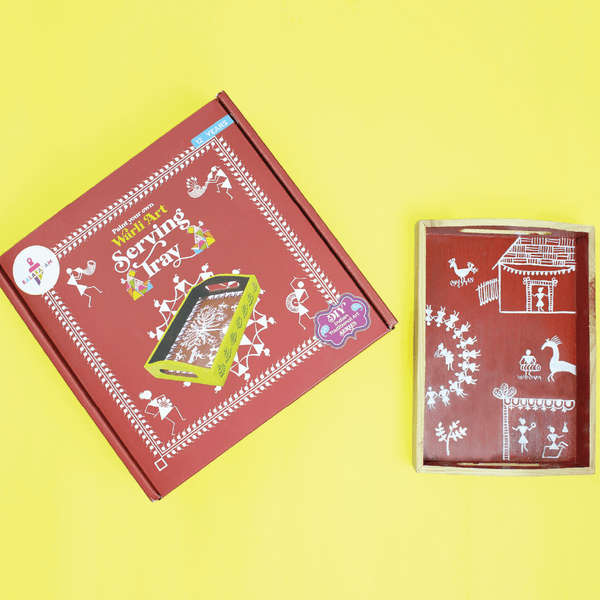 Paint Your Own Warli Art Serving Tray by Kalakaram