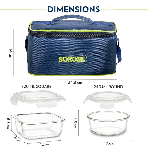 Borosil Microwavable Universal Glass Lunch Box Set of 4 with Lunch Bag