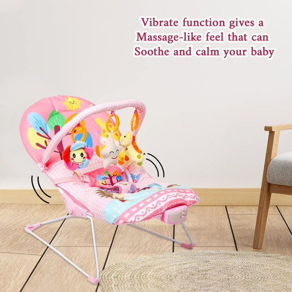 Mee Mee Baby Bouncer Cum Rocker Chair for Newborns to Toddlers, with Soothing Music and Vibration, Portable, Toy bar, (Compact, Pink)