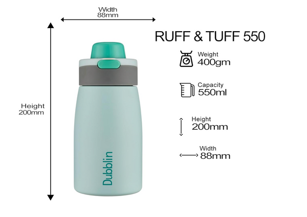 Dublin Ruff & Tuff 550 ML Stainless Steel Vacuum Flask, Leakproof Insulated Water Bottle for Gym, Office & Travel (Green)