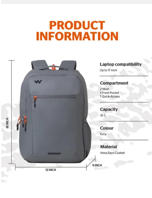 Wildcraft Ranger 35L Laptop Backpack – Grey
