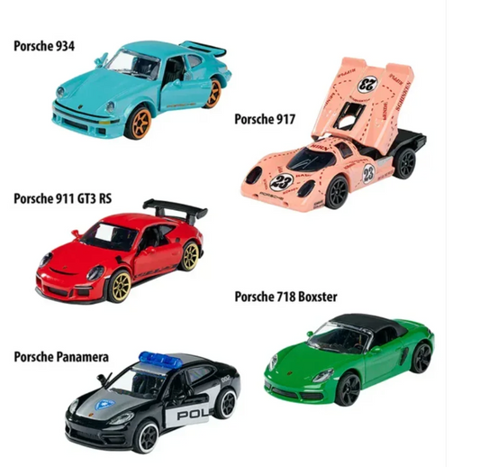 Majorette Porsche Edition Diecast Car Gift Pack – Set of 5 Porsche Model Cars | Premium Metal Collectible Vehicles with Opening Parts