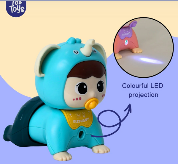 TakTak Toys Crawl Pal – Crawling Baby Elephant Toy with Colourful LED Projection