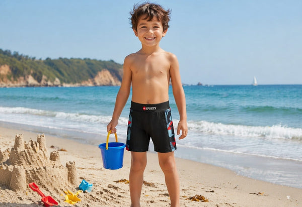 Konexpro Kids Sports Swim Shorts - Red Geometric