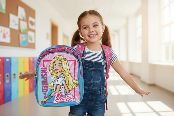 Girl wearing Inspired by Barbie school bag lifestyle photo