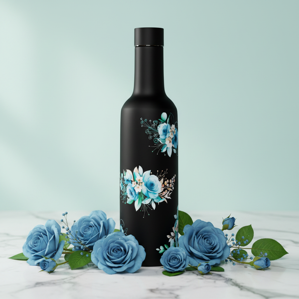 Blue Floret bottle - marble surface close-up