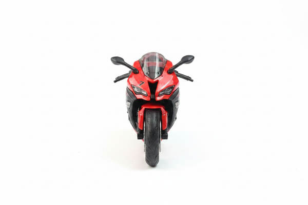 Die-cast motorcycle front view white background