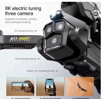 K11 MAX Drone - 8K Triple Camera Brushless Motor with Water Bomb Launcher
