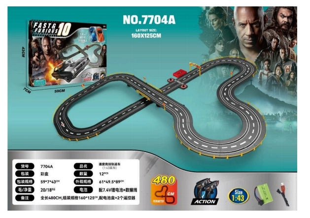 Fast & Furious 10 Slot Car Racing Track Set No.7704A - 480cm Layout with 2 Remote Control Cars
