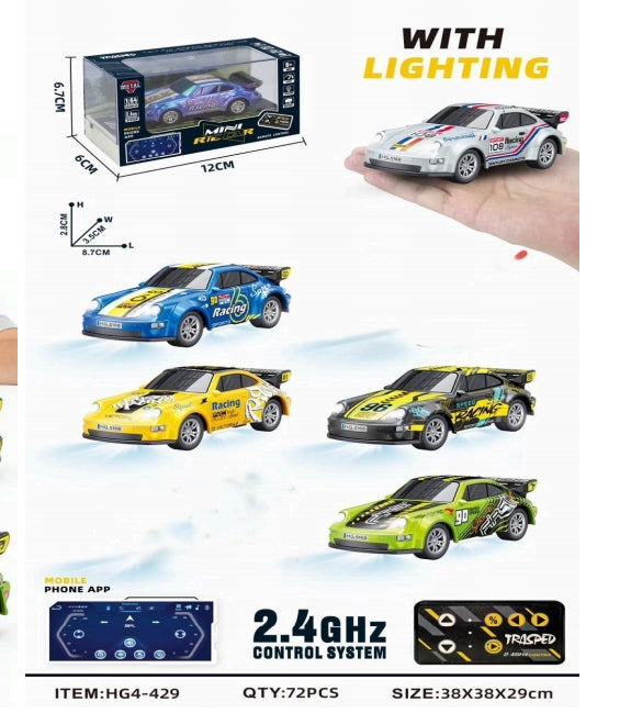 Mini RC Racing Car HG4-429 - 1:64 Scale with LED Lights & 2.4GHz App Control