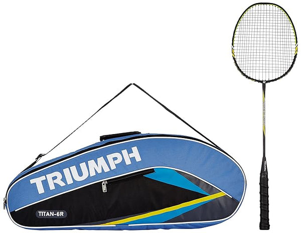 Triumph Legend-5000 One Piece Light Weight Strung Badminton Racket with Titan-6R Double Compartment Bag - Sky/Black