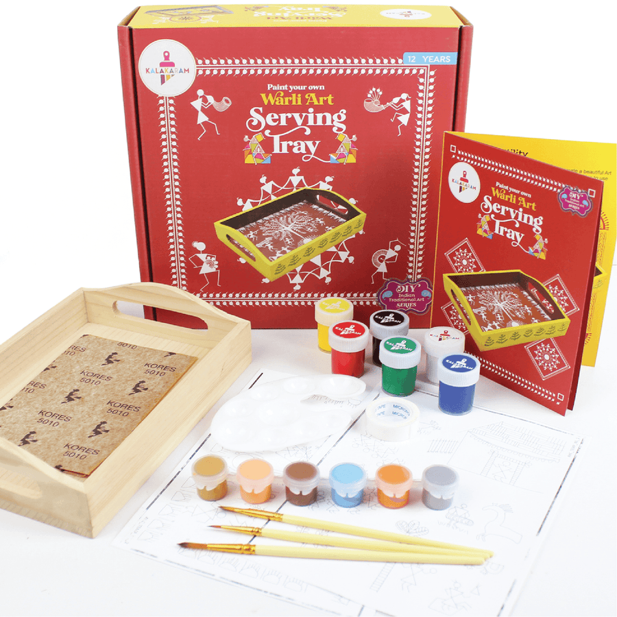 Paint Your Own Warli Art Serving Tray by Kalakaram