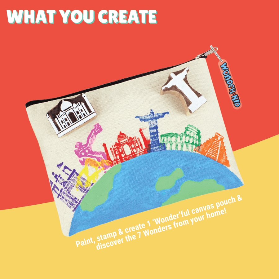 7 Wonders Block Printed Canvas Pouch by Kalakaram