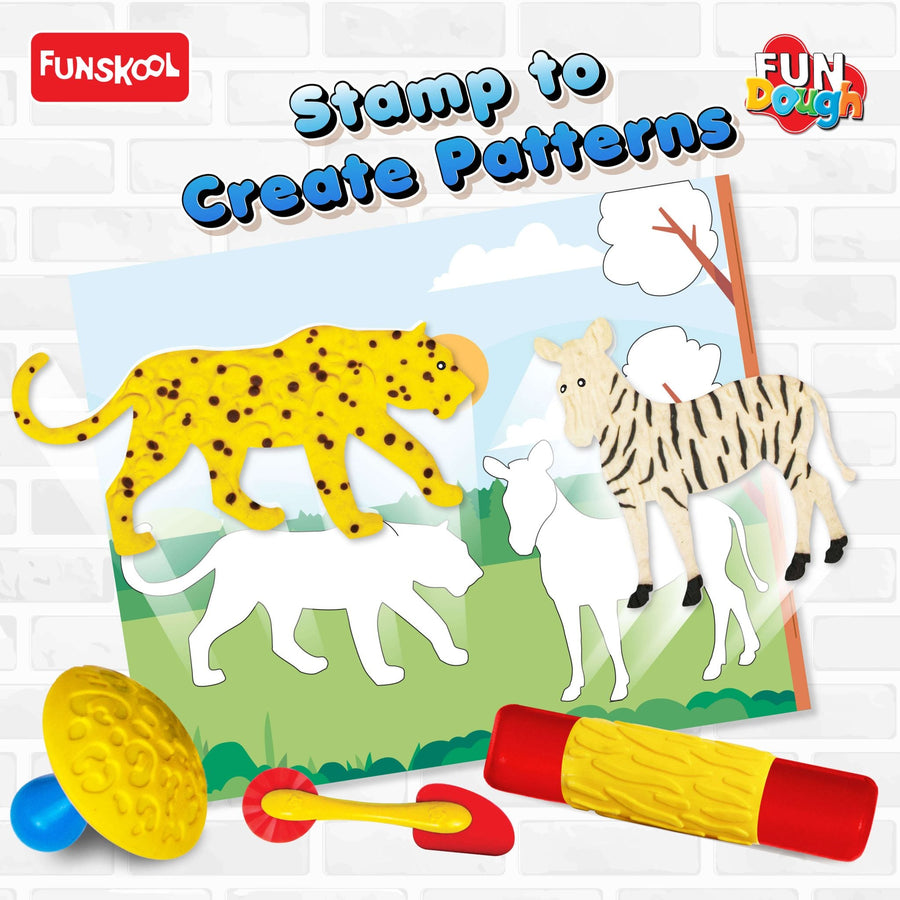 Funskool Fun Doh Roll & Stamp Set - 4 Tubs (Animals Theme)