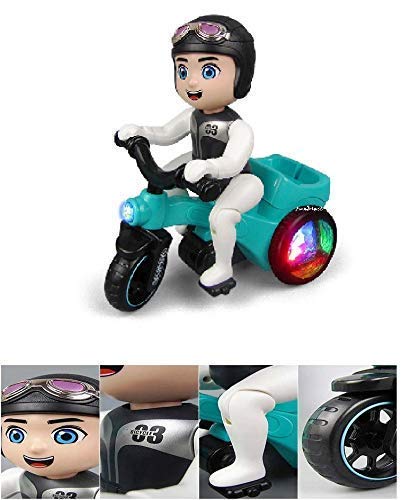 Children's Electric Tricycle Motorcycle Toy with Head Swing, Musical Lights & 360° Rotation