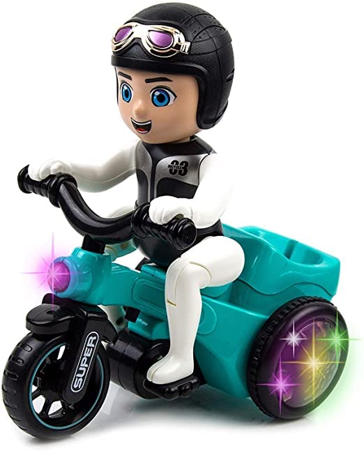 Children's Electric Tricycle Motorcycle Toy with Head Swing, Musical Lights & 360° Rotation