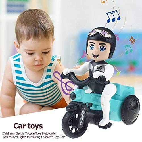 Children's Electric Tricycle Motorcycle Toy with Head Swing, Musical Lights & 360° Rotation