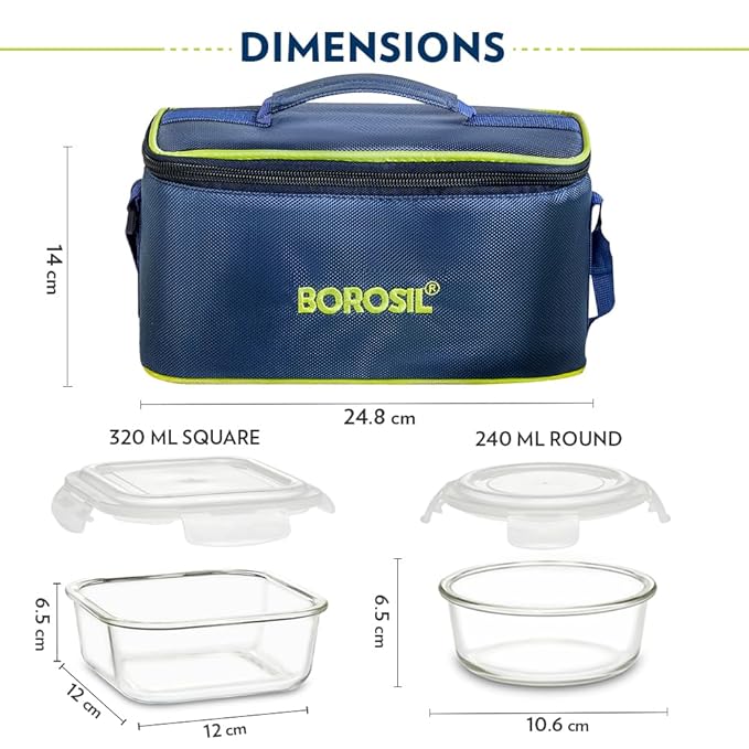 Borosil Microwavable Universal Glass Lunch Box Set of 4 with Lunch Bag