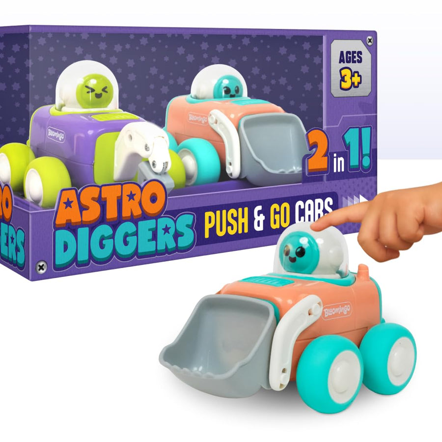 Bloomingo Astro Diggers Push & Go Cars – No Battery Toy for Kids 3+