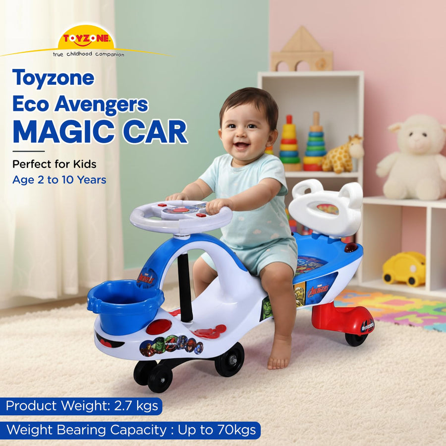 Toyzone Eco Avengers Magic Car – Swing Ride-On with Music & LED Lights for Kids