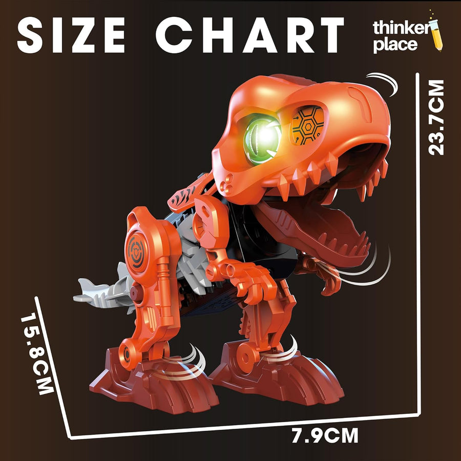 Thinker Place STEAM Learn About Gears - Build Your Own T-Rex Dinosaur Robot with LED Eyes, Sound & AR Experience for Kids 6+