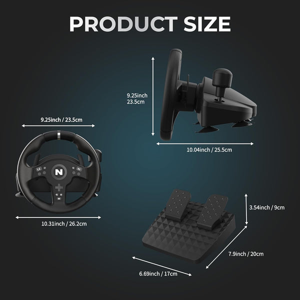Nitho Drive Pro V200 Gaming Steering Wheel with Pedals and Integrated Gear Shifter, 270° Racing Wheel for PC, PS4, Xbox One & Xbox Series X|S, Switch & Switch 2, Driving Car Simulator with Vibration
