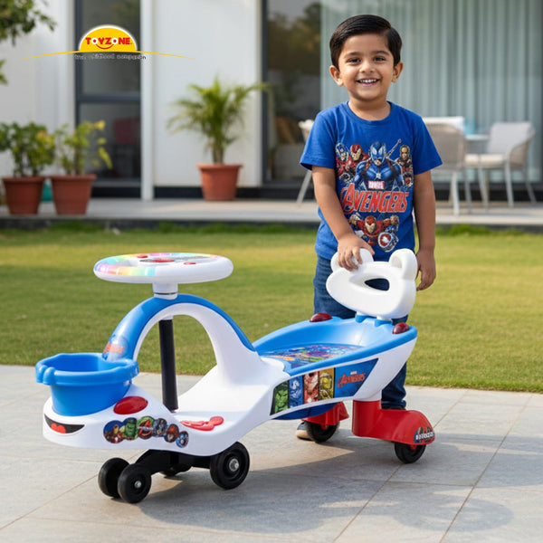 Toyzone Eco Avengers Magic Car – Swing Ride-On with Music & LED Lights for Kids
