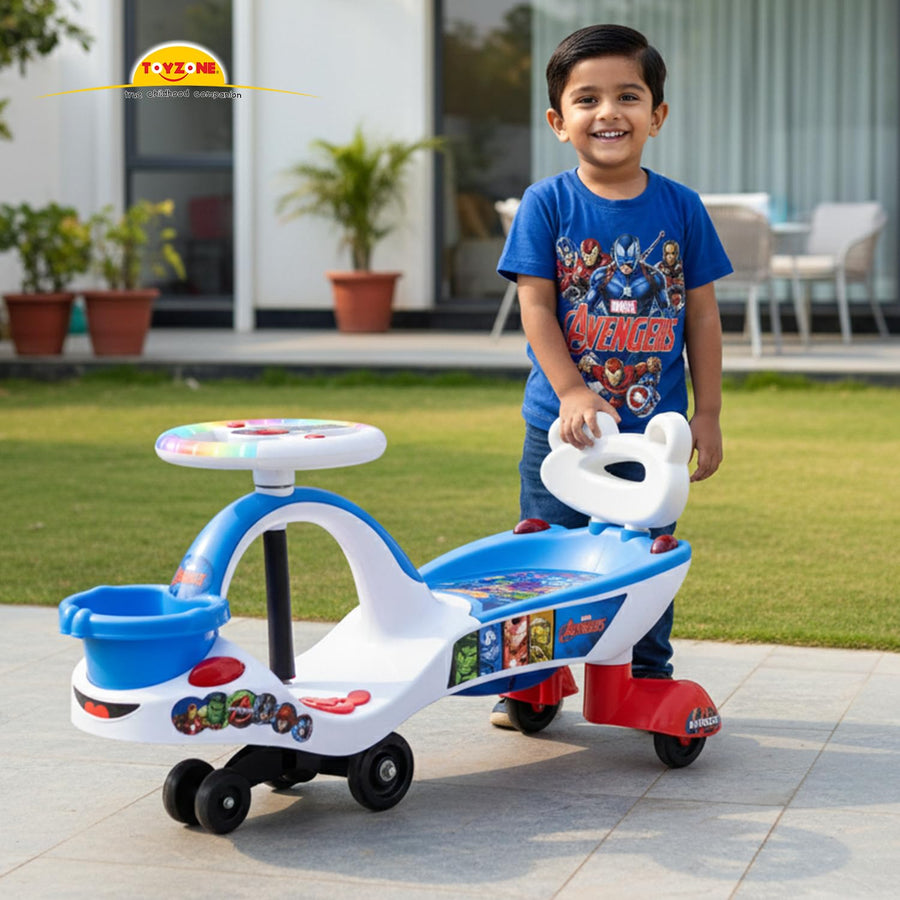 Toyzone Eco Avengers Magic Car – Swing Ride-On with Music & LED Lights for Kids