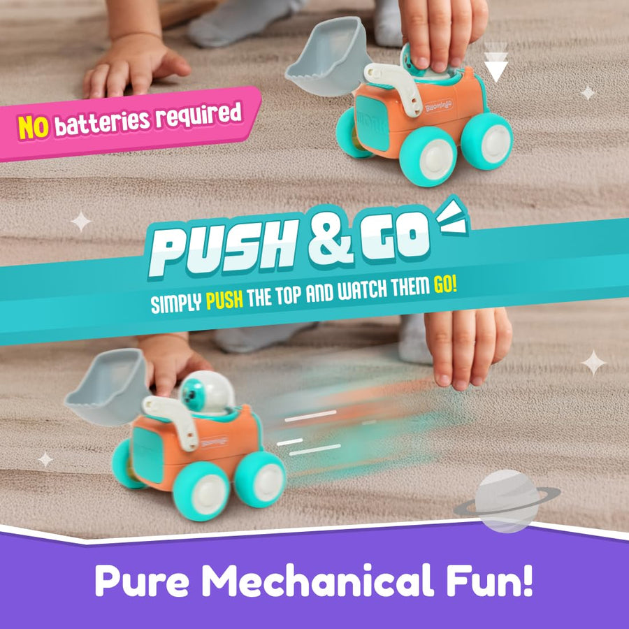 Bloomingo Astro Diggers Push & Go Cars – No Battery Toy for Kids 3+