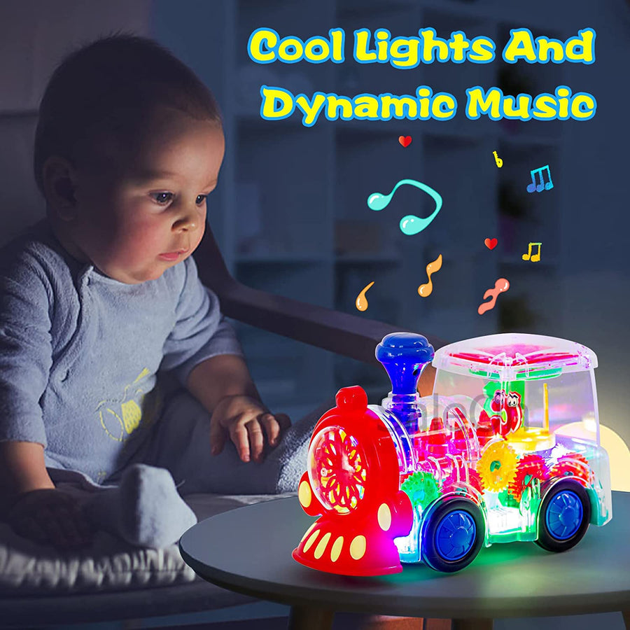 Bump and Go Transparent Gear Train Toy with Lights & Music