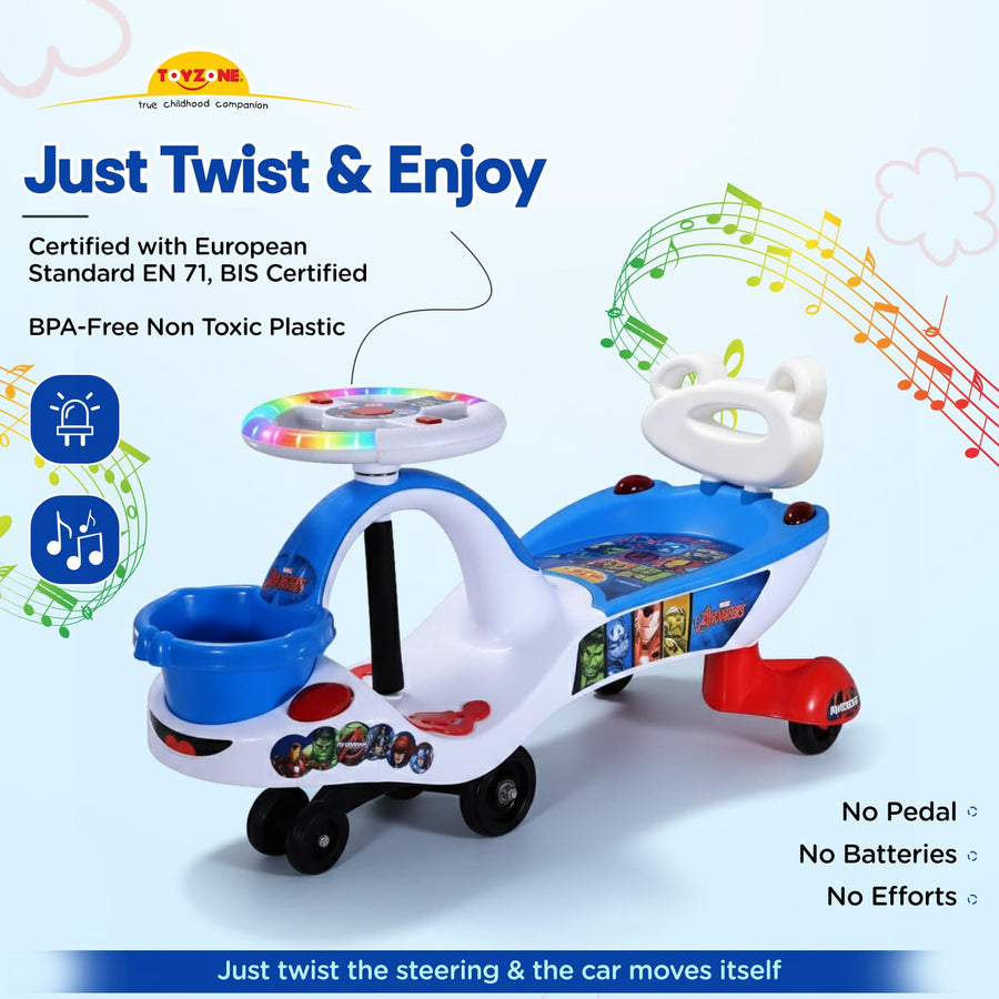 Toyzone Eco Avengers Magic Car – Swing Ride-On with Music & LED Lights for Kids
