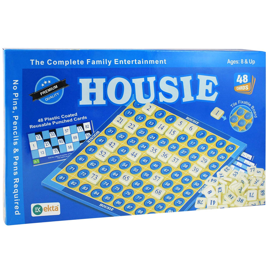 Housie Premium Family Board Game - 90 Tiles, 48 Cards & Tile Fixable Board