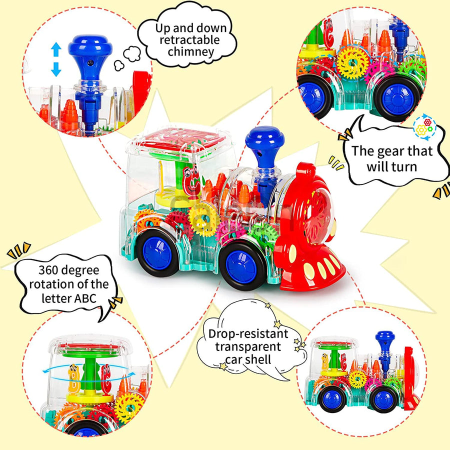 Bump and Go Transparent Gear Train Toy with Lights & Music