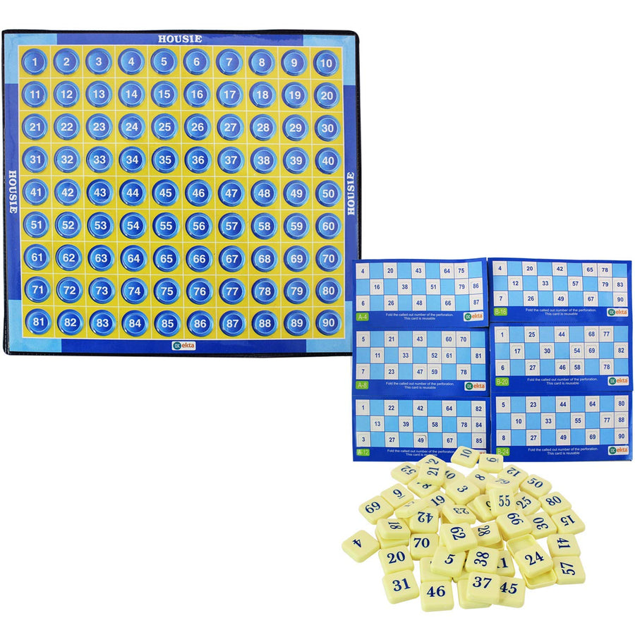 Housie Premium Family Board Game - 90 Tiles, 48 Cards & Tile Fixable Board