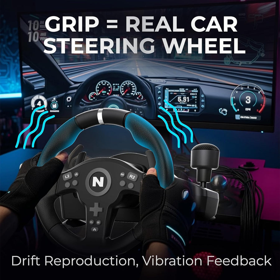 Nitho Drive Pro V200 Gaming Steering Wheel with Pedals and Integrated Gear Shifter, 270° Racing Wheel for PC, PS4, Xbox One & Xbox Series X|S, Switch & Switch 2, Driving Car Simulator with Vibration