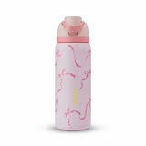Pink water bottle with pink lid on a white background