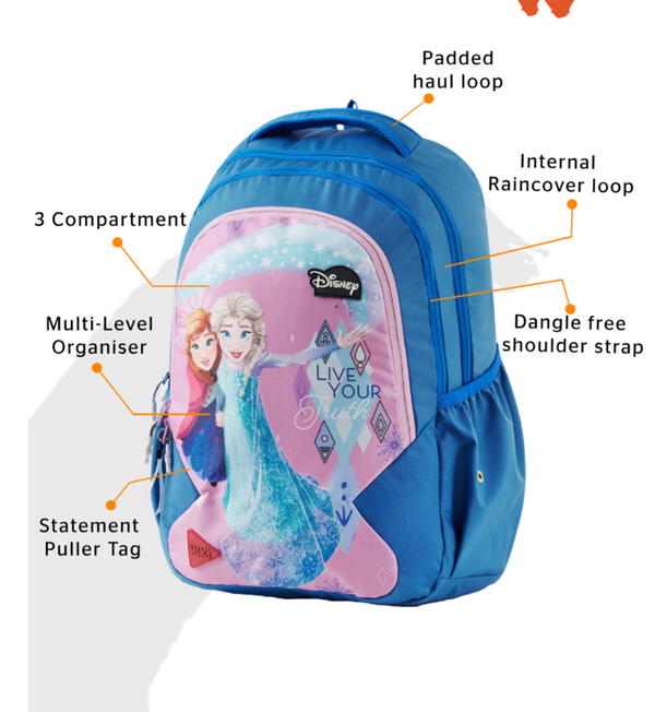 Wildcraft Wiki Girl-3 Disney Frozen School Backpack - Frozen Blue