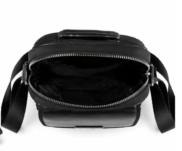Men's Black Leather-Style Crossbody Messenger Bag