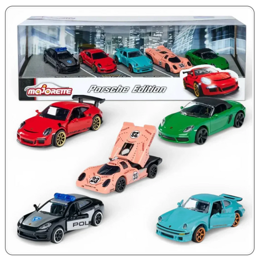 Majorette Porsche Edition Diecast Car Gift Pack – Set of 5 Porsche Model Cars | Premium Metal Collectible Vehicles with Opening Parts