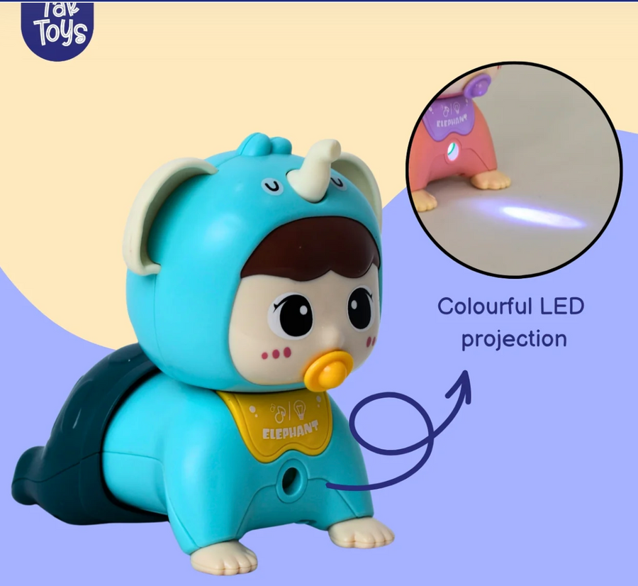 TakTak Toys Crawl Pal – Crawling Baby Elephant Toy with Colourful LED Projection