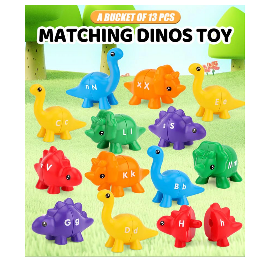 DinoWise Montessori Alphabet Explorer Set – 13 Dinosaurs, 26 Letters, 6 Colors
