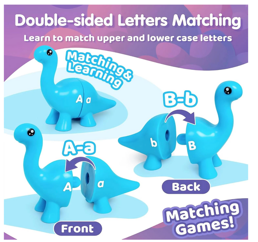 DinoWise Montessori Alphabet Explorer Set – 13 Dinosaurs, 26 Letters, 6 Colors