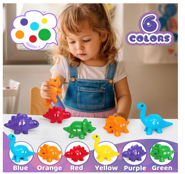 DinoWise Montessori Alphabet Explorer Set – 13 Dinosaurs, 26 Letters, 6 Colors