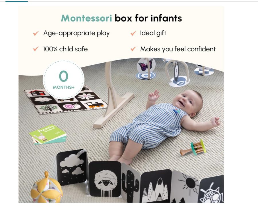 Curious Cub Play & Learn Montessori Kit – 8-in-1 Infant Sensory Box | 0-3 Months