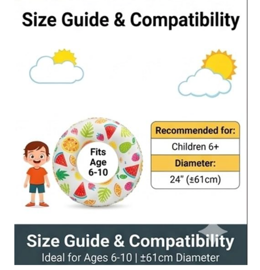 1pc Inflatable Swimming Ring, Swimming Tube for Kids, Lightweight Baby Swim Ring Tube, Water Pool Float Ring, Swimming Pool Accessories (Fruit)