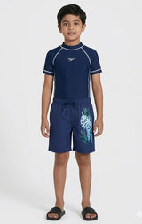 Speedo JM Short Sleeve Suntop – Kids Swimwear | Navy/White