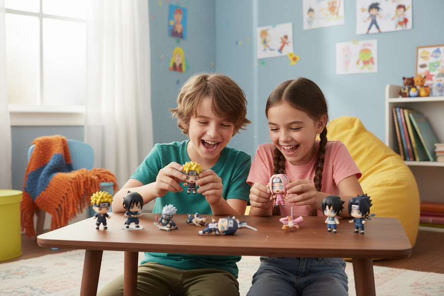 Two Kids Playing Naruto Figures