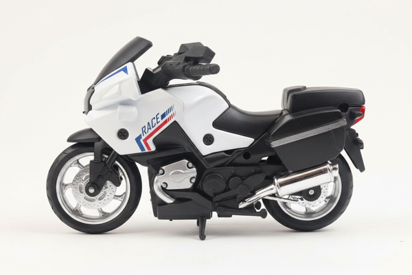 White black RACE sport tourer motorcycle side view white background