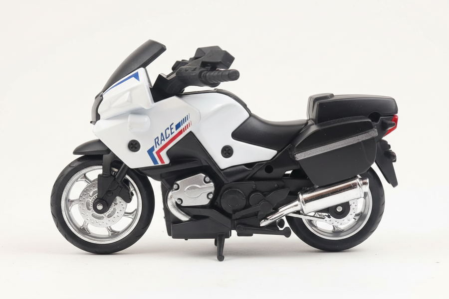 White black RACE sport tourer motorcycle side view white background